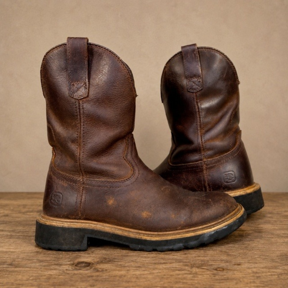 Noble Outfitters Ranch Tough Mens 10 Brown Leather Pull On‎ Work Boots